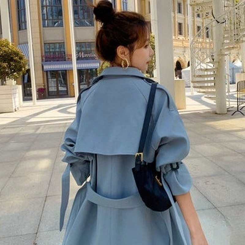 Тренч Дамско свободно свободно време Универсално палто за Англия Есенен темперамент Ретро Ново двуредно офис дама Регулируема талия