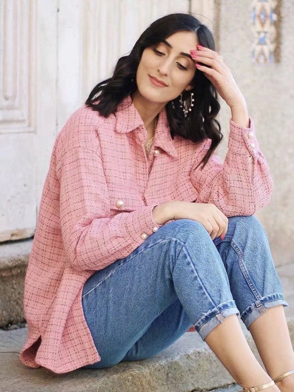 Elegantna šik jakna s otvorenim ovratnikom i džepovima Ženska vintage kaput od tvida s malim mirisom Proljeće Jesen Ležerna gornja odjeća za žene