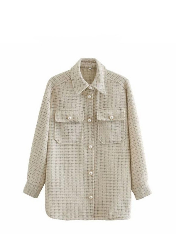 Elegantna šik jakna s otvorenim ovratnikom i džepovima Ženska vintage kaput od tvida s malim mirisom Proljeće Jesen Ležerna gornja odjeća za žene