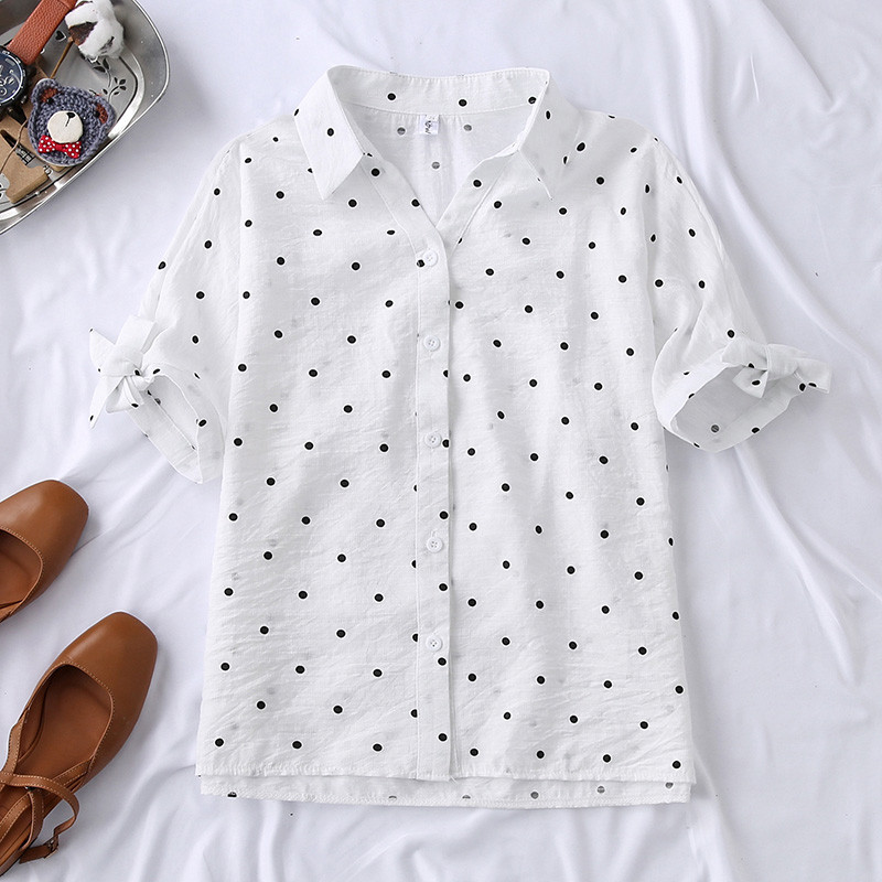 Vintage košulja od šifona na točkice, ženska bluza, majica kratkih rukava