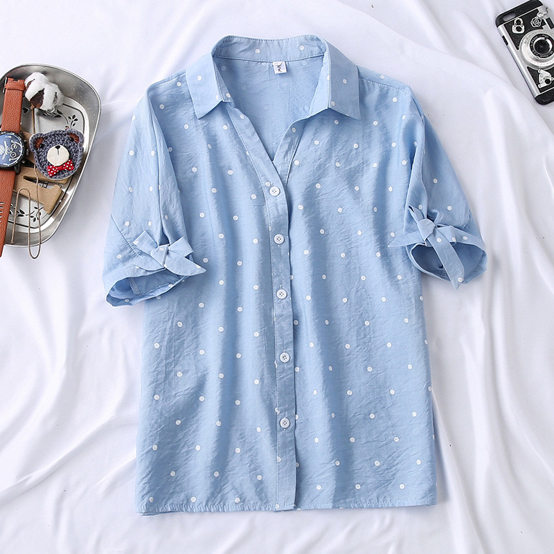 Vintage košulja od šifona na točkice, ženska bluza, majica kratkih rukava