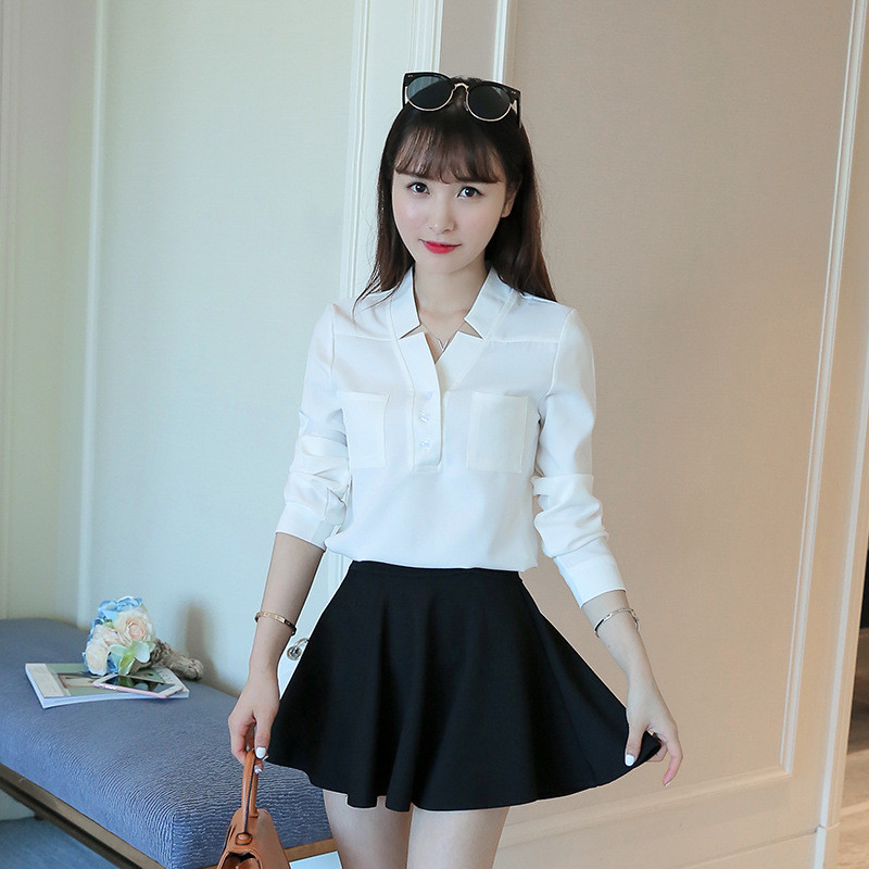 Дамски топове и блузи Летни шифонени корейски дамски професионални дрехи Бяла блуза Дамски ризи Mujer De Moda 2019 Blusas