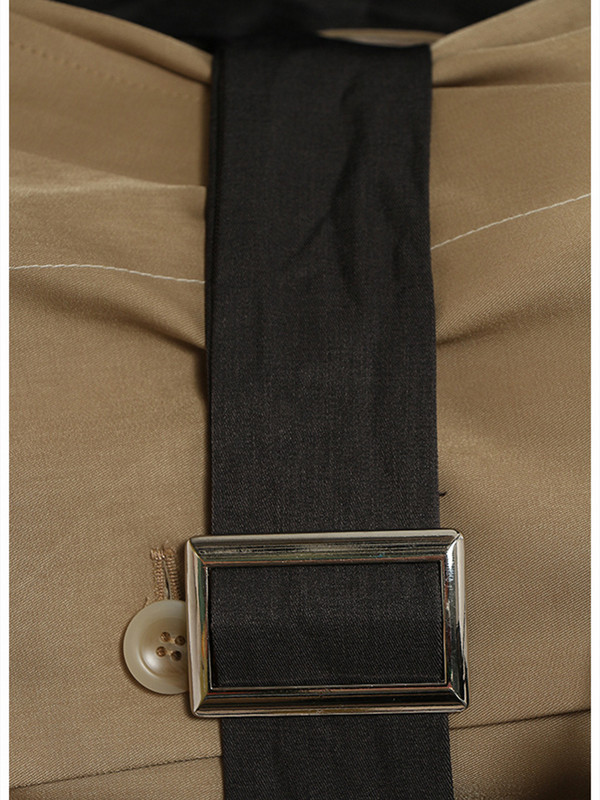 [EAM] Γυναικεία Χακί Πλισέ Μεγάλο Μέγεθος Μακρύ Τάφρο Νέο Πέτο Μακρυμάνικο Χαλαρή Εφαρμογή Windbreaker Μόδα Άνοιξη Φθινόπωρο 2023 1DF2737