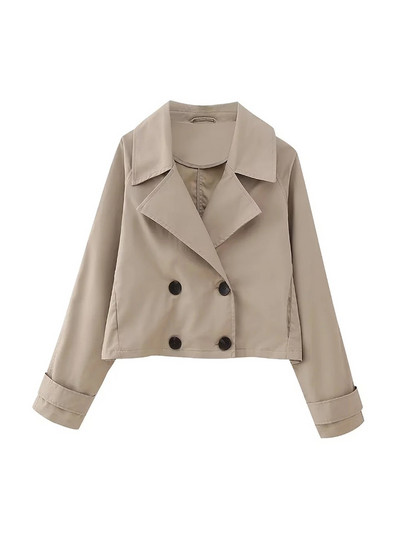 Γυναικεία TRAF Fashion Double Breasted Cropped Trench παλτό Vintage μακρυμάνικο μπροστινές τσέπες Γυναικεία πανωφόρια κομψά μπλουζάκια