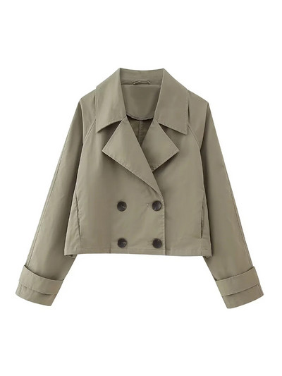 Γυναικεία TRAF Fashion Double Breasted Cropped Trench παλτό Vintage μακρυμάνικο μπροστινές τσέπες Γυναικεία πανωφόρια κομψά μπλουζάκια