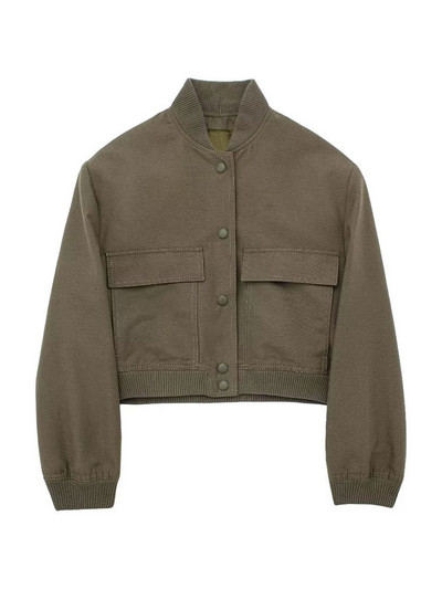 Γυναικεία μόδα TRAF με τσέπες Cropped Bomber Jacket Vintage μακρυμάνικο μπροστινό κουμπί Γυναικεία πανωφόρια κομψά μπλουζάκια