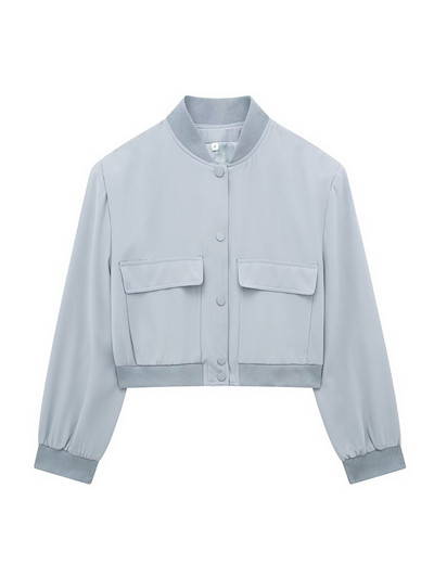 Γυναικεία μόδα TRAF με τσέπες Cropped Bomber Jacket Vintage μακρυμάνικο μπροστινό κουμπί Γυναικεία πανωφόρια κομψά μπλουζάκια