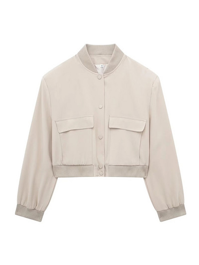 Γυναικεία μόδα TRAF με τσέπες Cropped Bomber Jacket Vintage μακρυμάνικο μπροστινό κουμπί Γυναικεία πανωφόρια κομψά μπλουζάκια