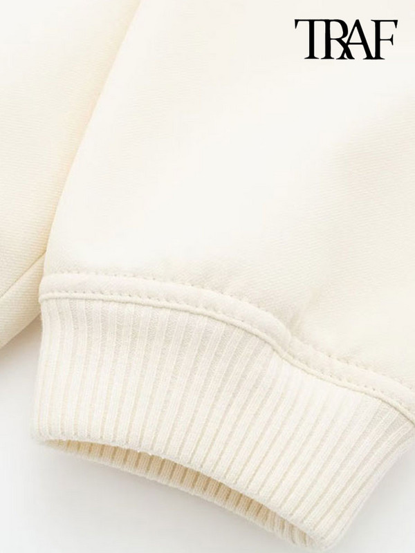 Γυναικεία μόδα TRAF με τσέπες Cropped Bomber Jacket Vintage μακρυμάνικο μπροστινό κουμπί Γυναικεία πανωφόρια κομψά μπλουζάκια