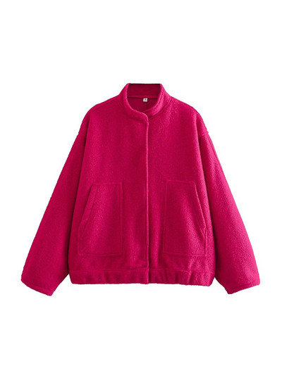 Γυναικεία μόδα TRAF με τσέπες Μεγάλο παλτό Bomber vintage μακρυμάνικο με κουμπιά γυναικεία πανωφόρια κομψά μπλουζάκια
