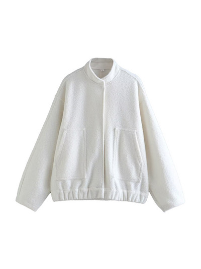 Γυναικεία μόδα TRAF με τσέπες Μεγάλο παλτό Bomber vintage μακρυμάνικο με κουμπιά γυναικεία πανωφόρια κομψά μπλουζάκια