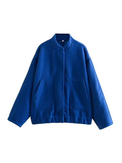 Γυναικεία μόδα TRAF με τσέπες Μεγάλο παλτό Bomber vintage μακρυμάνικο με κουμπιά γυναικεία πανωφόρια κομψά μπλουζάκια