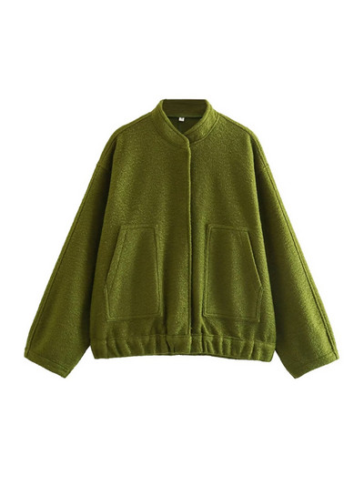 Γυναικεία μόδα TRAF με τσέπες Μεγάλο παλτό Bomber vintage μακρυμάνικο με κουμπιά γυναικεία πανωφόρια κομψά μπλουζάκια