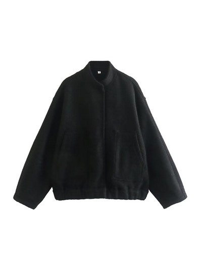Γυναικεία μόδα TRAF με τσέπες Μεγάλο παλτό Bomber vintage μακρυμάνικο με κουμπιά γυναικεία πανωφόρια κομψά μπλουζάκια
