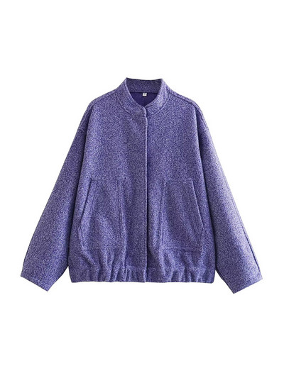 Γυναικεία μόδα TRAF με τσέπες Μεγάλο παλτό Bomber vintage μακρυμάνικο με κουμπιά γυναικεία πανωφόρια κομψά μπλουζάκια