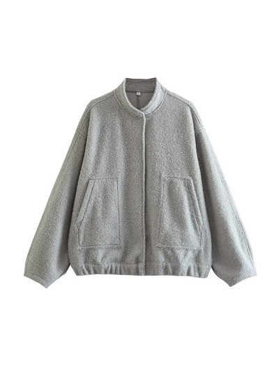 Γυναικεία μόδα TRAF με τσέπες Μεγάλο παλτό Bomber vintage μακρυμάνικο με κουμπιά γυναικεία πανωφόρια κομψά μπλουζάκια