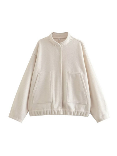 Γυναικεία μόδα TRAF με τσέπες Μεγάλο παλτό Bomber vintage μακρυμάνικο με κουμπιά γυναικεία πανωφόρια κομψά μπλουζάκια