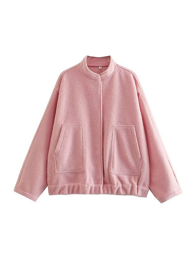Γυναικεία μόδα TRAF με τσέπες Μεγάλο παλτό Bomber vintage μακρυμάνικο με κουμπιά γυναικεία πανωφόρια κομψά μπλουζάκια