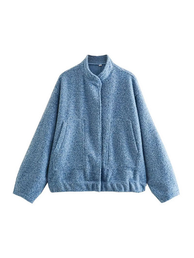 Γυναικεία μόδα TRAF με τσέπες Μεγάλο παλτό Bomber vintage μακρυμάνικο με κουμπιά γυναικεία πανωφόρια κομψά μπλουζάκια