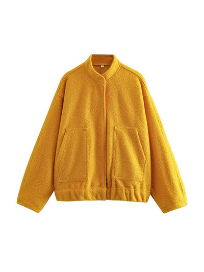Γυναικεία μόδα TRAF με τσέπες Μεγάλο παλτό Bomber vintage μακρυμάνικο με κουμπιά γυναικεία πανωφόρια κομψά μπλουζάκια