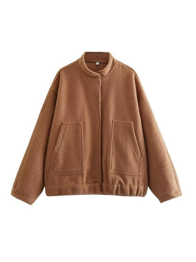 Γυναικεία μόδα TRAF με τσέπες Μεγάλο παλτό Bomber vintage μακρυμάνικο με κουμπιά γυναικεία πανωφόρια κομψά μπλουζάκια