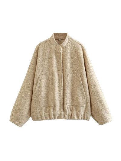 Γυναικεία μόδα TRAF με τσέπες Μεγάλο παλτό Bomber vintage μακρυμάνικο με κουμπιά γυναικεία πανωφόρια κομψά μπλουζάκια