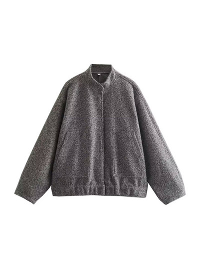 Γυναικεία μόδα TRAF με τσέπες Μεγάλο παλτό Bomber vintage μακρυμάνικο με κουμπιά γυναικεία πανωφόρια κομψά μπλουζάκια