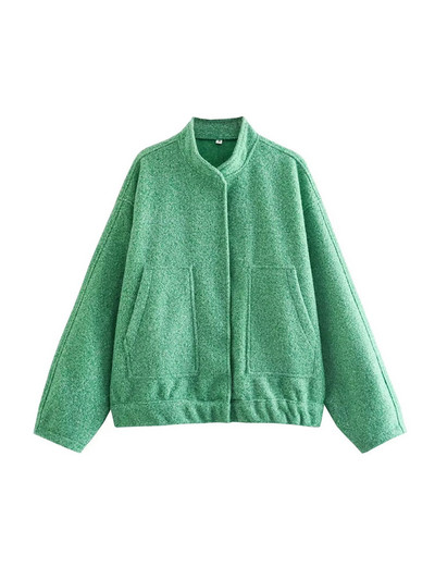Γυναικεία μόδα TRAF με τσέπες Μεγάλο παλτό Bomber vintage μακρυμάνικο με κουμπιά γυναικεία πανωφόρια κομψά μπλουζάκια