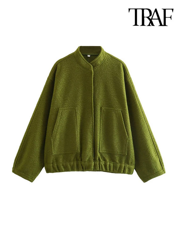 TRAF Дамска мода с джобове Овъргабаритно бомбардировъчно яке Палто Винтидж Дамско горно облекло с копчета с дълъг ръкав Шикозни топове