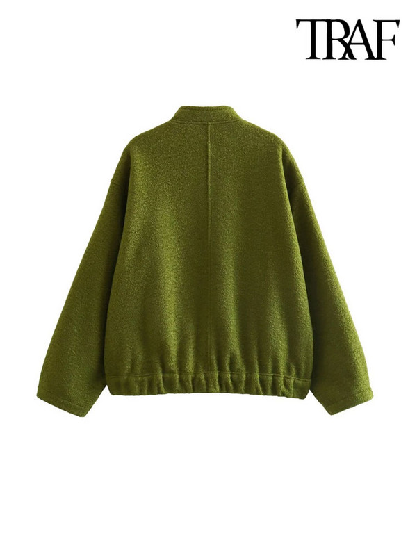 TRAF Дамска мода с джобове Овъргабаритно бомбардировъчно яке Палто Винтидж Дамско горно облекло с копчета с дълъг ръкав Шикозни топове