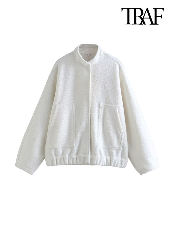 TRAF Дамска мода с джобове Овъргабаритно бомбардировъчно яке Палто Винтидж Дамско горно облекло с копчета с дълъг ръкав Шикозни топове