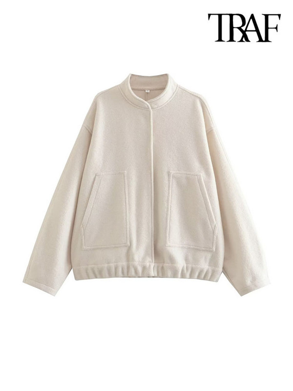 TRAF Дамска мода с джобове Овъргабаритно бомбардировъчно яке Палто Винтидж Дамско горно облекло с копчета с дълъг ръкав Шикозни топове