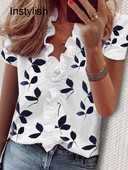 Дамска елегантна блуза с къс ръкав и V-образно деколте Ежедневна офис дамска широка риза Vintage Harajuku Bohemian Tops Streetwear Туника