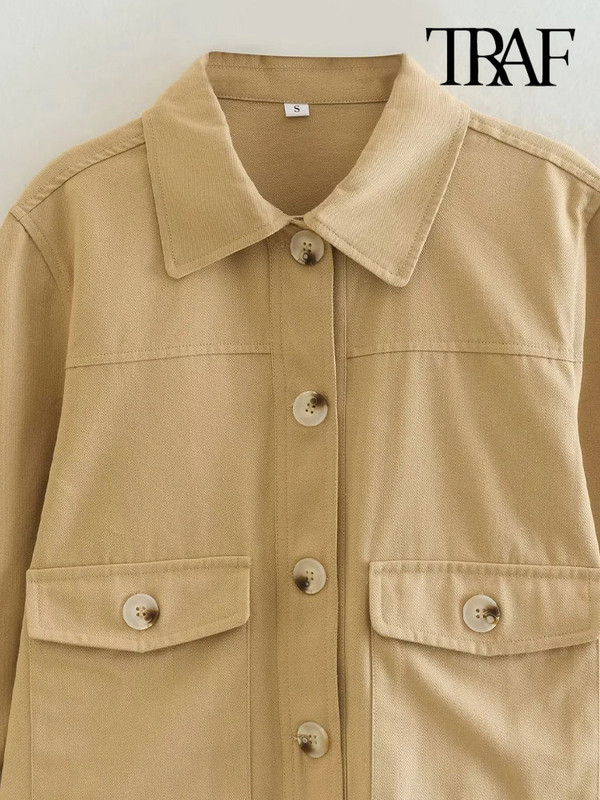 TRAFA naistemood taskutega Kärbitud jakk-mantel Vintage pikkade varrukatega nööpidega naiste ülerõivad šikid topid