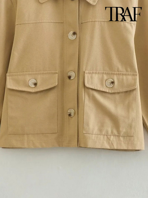 TRAFA naistemood taskutega Kärbitud jakk-mantel Vintage pikkade varrukatega nööpidega naiste ülerõivad šikid topid