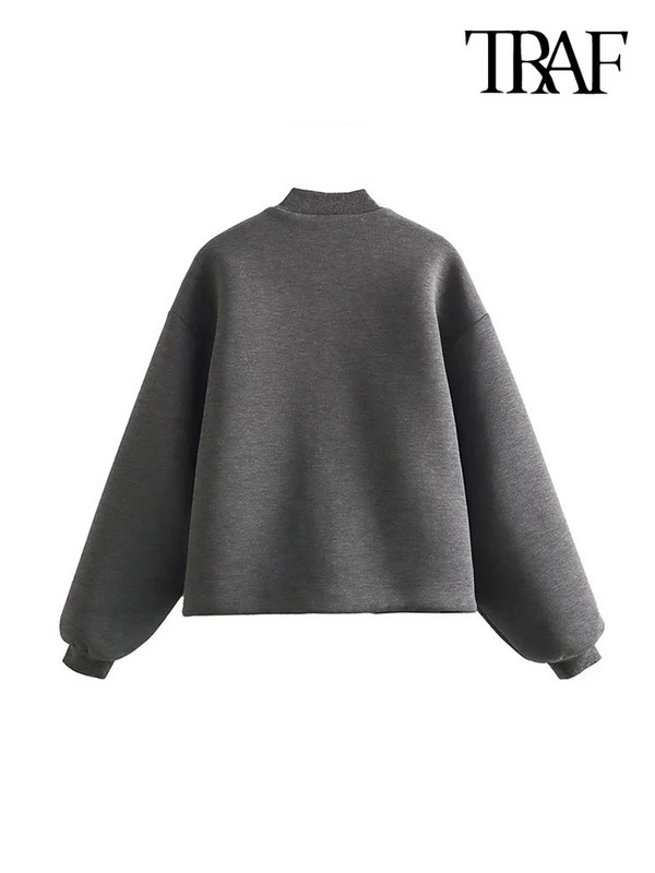 TRAF naiste mood küljetaskud Suure suurusega Bomber-jakk Mantel Vintage pikkade varrukatega tõmblukuga Naiste ülerõivad šikid topid