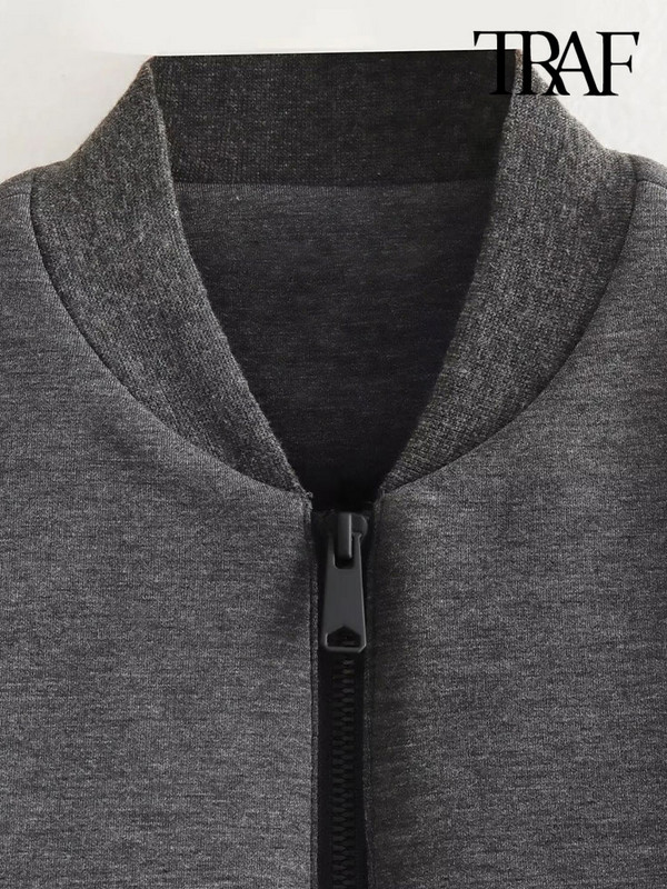 TRAF naiste mood küljetaskud Suure suurusega Bomber-jakk Mantel Vintage pikkade varrukatega tõmblukuga Naiste ülerõivad šikid topid