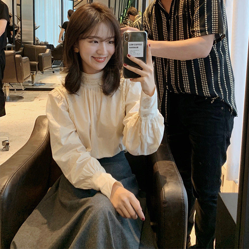 Cămăși femei primăvară toamnă mâneci lungi elegante guler stand bluze la modă nou stil coreean îmbrăcăminte feminină casual zilnic șic