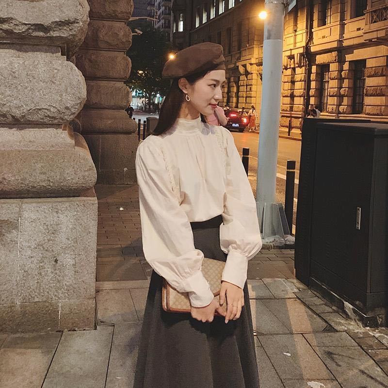 Cămăși femei primăvară toamnă mâneci lungi elegante guler stand bluze la modă nou stil coreean îmbrăcăminte feminină casual zilnic șic