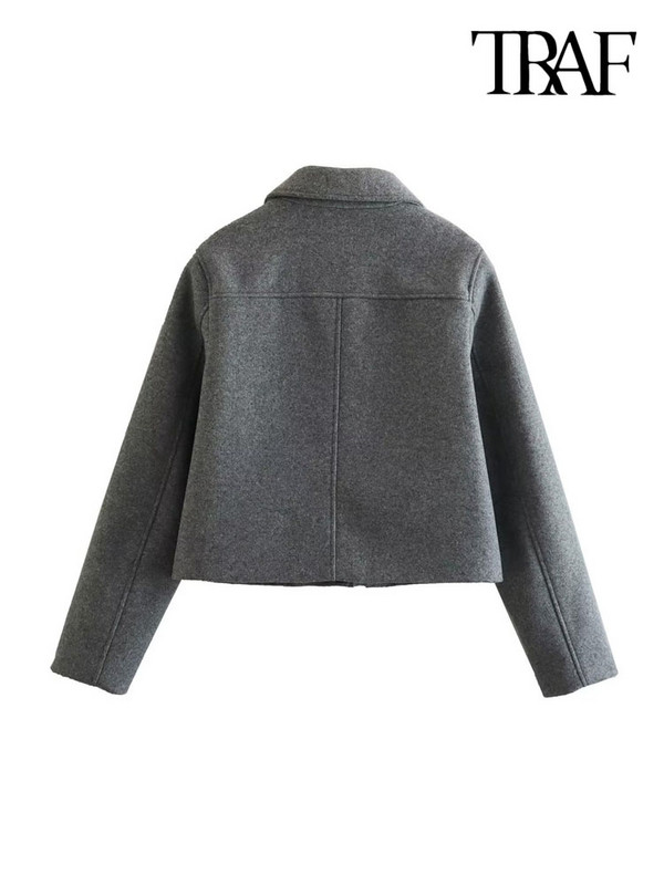 TRAF Дамско модно предно златно копче Меко яке Палто Ретро джобове с капак с дълъг ръкав Дамско връхно облекло Шикозни топове