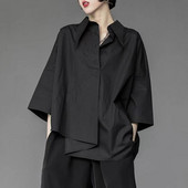 Y2K Γυναικείο σιφόν μαύρο πουκάμισο Gothic Fashion Streetwear Loose μπλουζάκια Σκούρο ακαδημαϊκό ακανόνιστο casual γυναικεία μπλούζα τριών τετάρτων