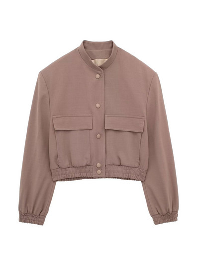 TRAF Naiste mood taskutega Kärbitud Bomber-jakk Mantel Vintage pikkade varrukatega nööbiga Naiste ülerõivad šikid topid