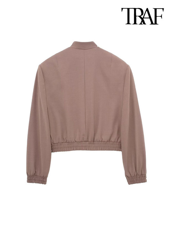 TRAF Naiste mood taskutega Kärbitud Bomber-jakk Mantel Vintage pikkade varrukatega nööbiga Naiste ülerõivad šikid topid