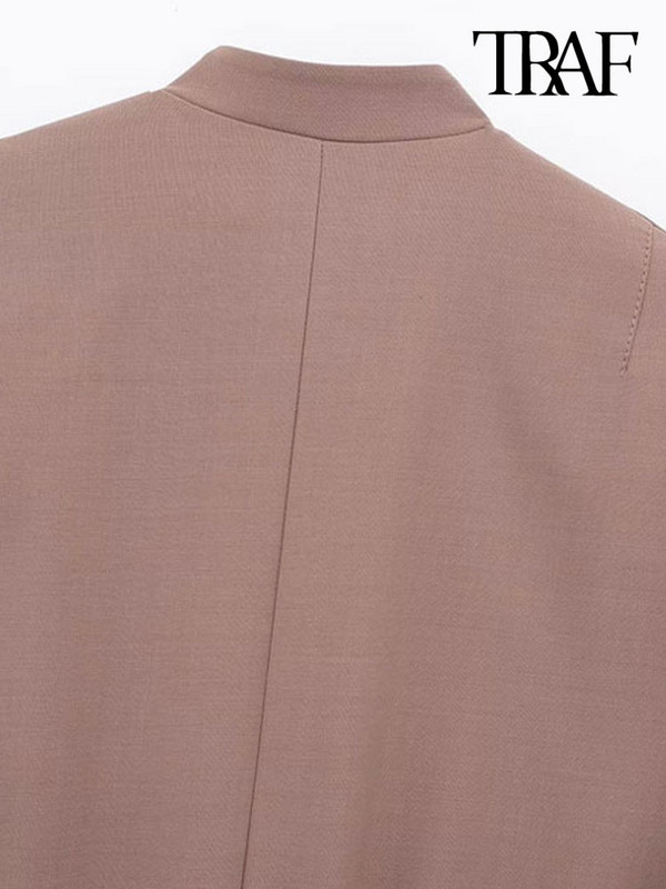 TRAF Naiste mood taskutega Kärbitud Bomber-jakk Mantel Vintage pikkade varrukatega nööbiga Naiste ülerõivad šikid topid