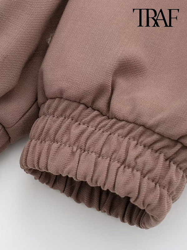 TRAF Naiste mood taskutega Kärbitud Bomber-jakk Mantel Vintage pikkade varrukatega nööbiga Naiste ülerõivad šikid topid