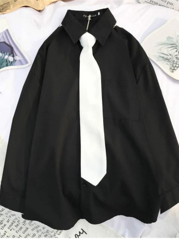 Ανοιξιάτικο πουκάμισο Γυναικείο μακρυμάνικο φαρδύ φοιτητικό πουκάμισο μπλούζα Γυναικείο λευκό μαύρο γιακά πουκάμισο πουκάμισο με μεγάλο μέγεθος Vintage τοπ