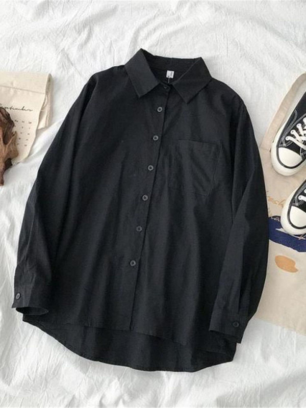 Ανοιξιάτικο πουκάμισο Γυναικείο μακρυμάνικο φαρδύ φοιτητικό πουκάμισο μπλούζα Γυναικείο λευκό μαύρο γιακά πουκάμισο πουκάμισο με μεγάλο μέγεθος Vintage τοπ