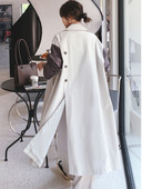 LANMREM Trenci lung, bloc de culoare, cu nasturi, pe spate, femei, cusături largi, neregulate, îmbrăcăminte de modă 2R5809