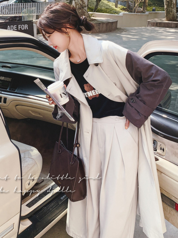 LANMREM Trenci lung, bloc de culoare, cu nasturi, pe spate, femei, cusături largi, neregulate, îmbrăcăminte de modă 2R5809