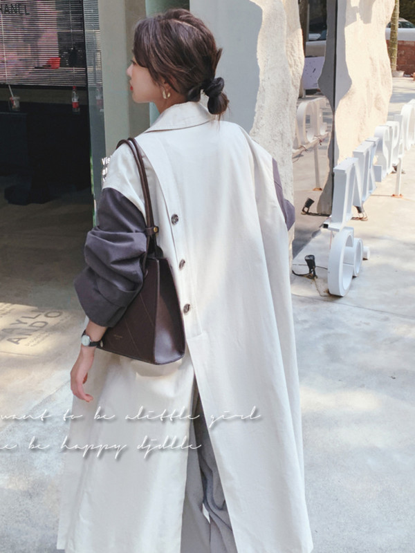 LANMREM Trenci lung, bloc de culoare, cu nasturi, pe spate, femei, cusături largi, neregulate, îmbrăcăminte de modă 2R5809